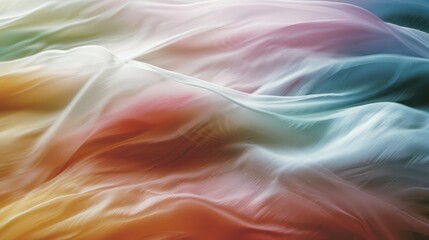 Fototapeta premium An ethereal swirl of soft, multicolored fabric creates an impressionist study in color and motion, invoking a dreamy, surreal environment.