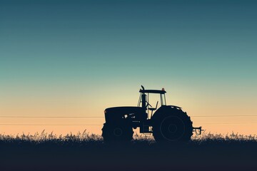 Fototapeta premium Artistic tractor silhouette at sunset, showcasing the beauty of farming in rural landscapes. Free copy space for text.