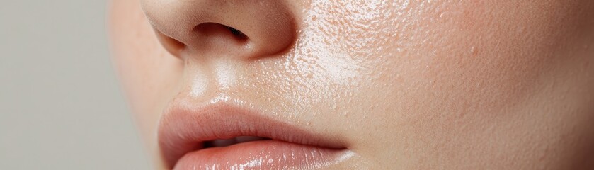 Fototapeta premium Close-up of a human face showcasing skin texture and lips.
