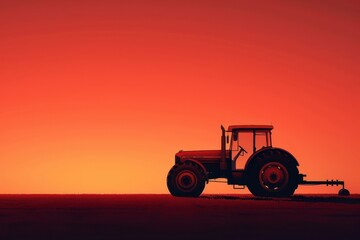 Fototapeta premium Artistic tractor silhouette at sunset, showcasing the beauty of farming in rural landscapes. Free copy space for text.