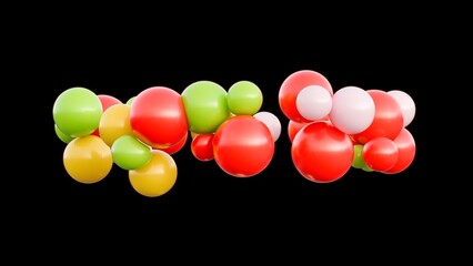 A vibrant 3D representation of molecular structures with various colored atoms, illustrating chemical composition and bonding potential in educational and scientific contexts.