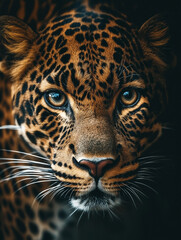 Obraz premium Close-up of a Leopard with Expressive Blue Eyes