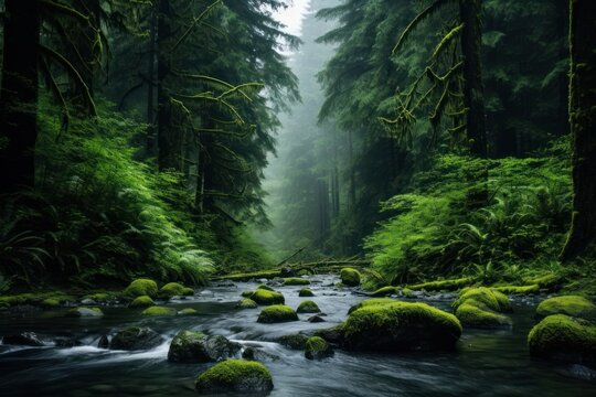 Valdivian Temperate Rainforest vegetation rainforest landscape.