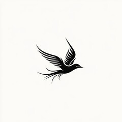 Obraz premium Black and White Bird Silhouette: A Minimalist Illustration of Flight and Freedom