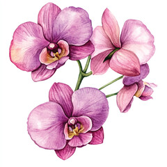 Orchid flower watercolor clipart illustration isolated