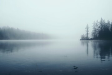 Landscape lake fog outdoors.