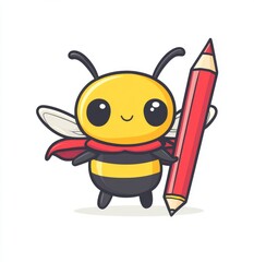 Cute Bee Character Holding a Red Pencil - Adorable Illustration
