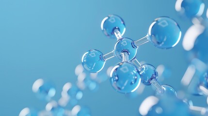 Chemical Molecule with Blue Background, 3D Rendering, 8K