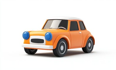 Fototapeta premium Cute Orange Cartoon Car - 3D Rendered Illustration
