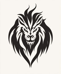 Obraz premium Tribal Lion Head: Black and White Vector Illustration