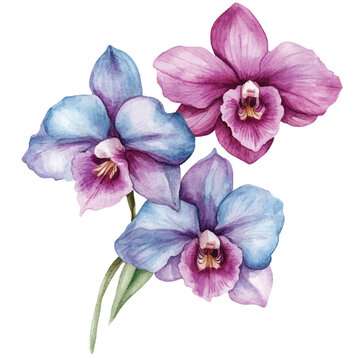 watercolor orchids purple blue flowers white background clip art preview