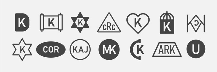 Set of Kosher Sign for package. Kashrut product sticker mark. Vector