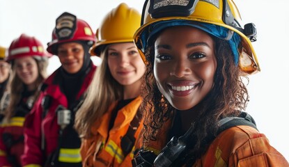 Fototapeta premium Portrait of a Group of Female Firefighters: Strong, Courageous, and Dedicated