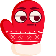 Winter Gloves Indifferent Face Cartoon