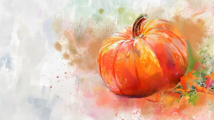 Watercolor autumn pumpkin on thanksgiving
