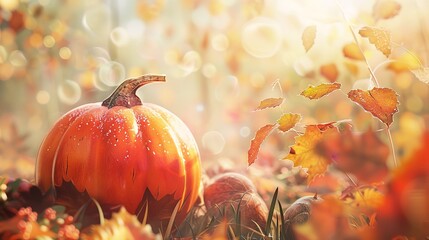 Watercolor autumn pumpkin on thanksgiving