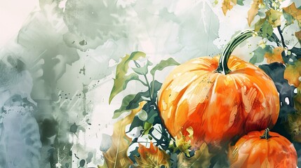 Watercolor autumn pumpkin on thanksgiving