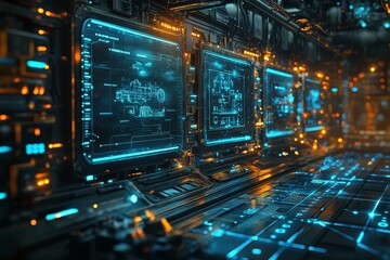 Naklejka premium The Virtual Factory Control Room, Digital Twins in Manufacturing