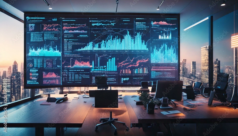 Wall mural a large screen displaying data and graphs in an office