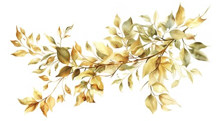 Water color of sale banner and leaves and branches on thanksgiving