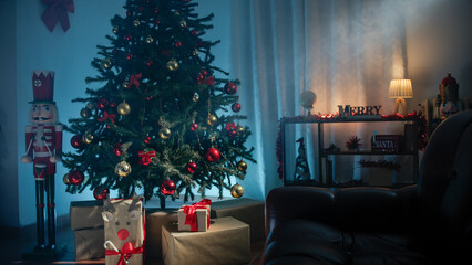 Moody Christmas lights and compositions inside a house