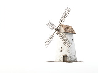 An old windmill isolated on a white background