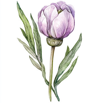 watercolor purple peony flower on white clip art preview