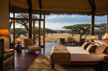 Fototapeta premium Elegant Safari Lodge in African Wilderness