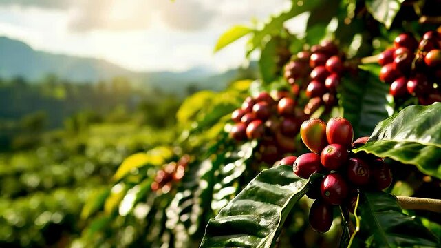 coffee beans  growing on  a tree
