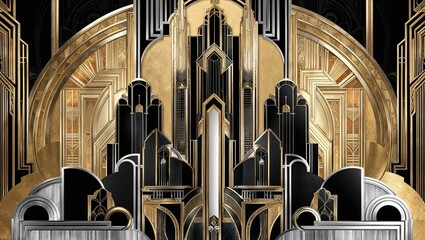 A Lavish Abstract Art Deco Inspired Depiction of Vibrant Colors and Forms Ideal for Modern Art Enthusiasts and Interior Designers Seeking Unique Wall Art.