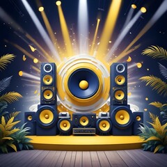 Tropical summer music background with amazuing music loud speakers for a great party flyer or...