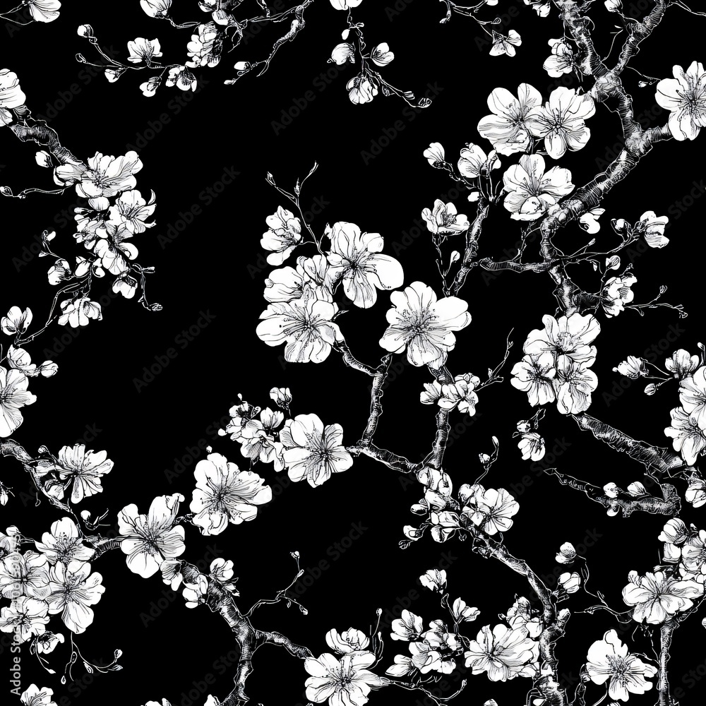 Poster spring blossoms(seamless pattern and tile image)