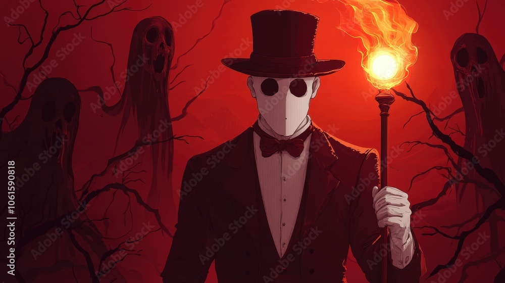Aufkleber mysterious character with torch in a haunting scene