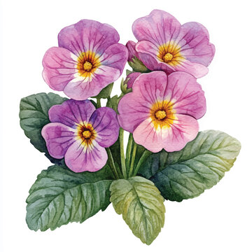 primrose flower watercolor clipart illustration isolated