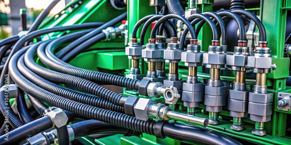 Aufkleber a close-up of a machinery's hydraulic system with a tangle of hoses and fittings in intricate detail