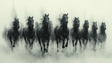 Fototapeta premium Minimalist outline of the Melbourne Cup Parade, with horses creating textured peaks of excitement