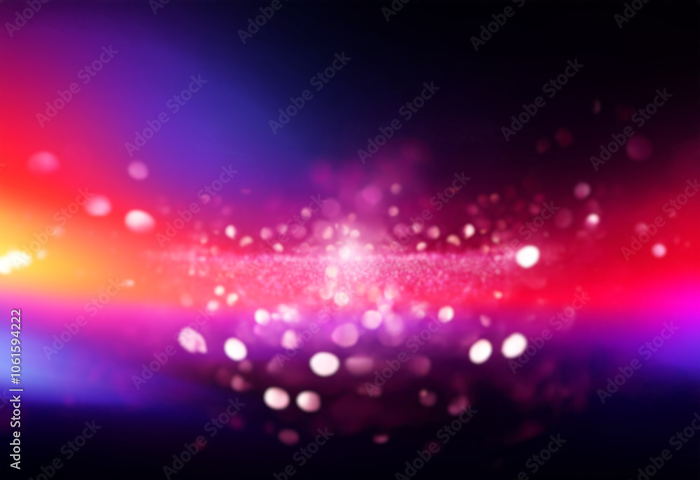 Poster abstract bokeh background of pink and white lights on black.