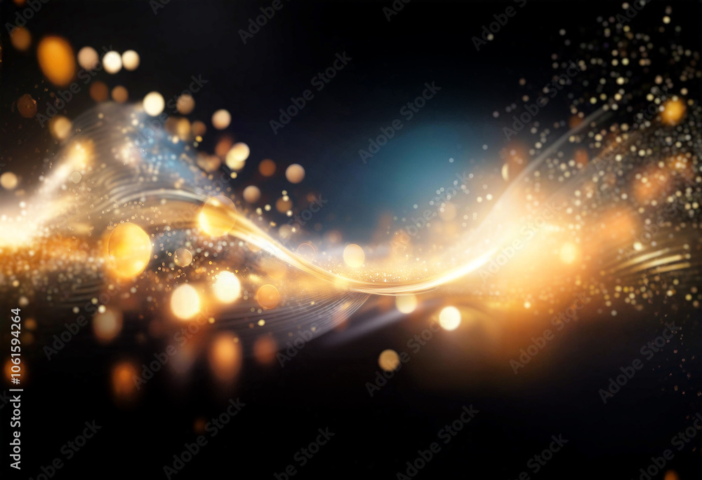 Leinwandbilder A glowing wave of light with sparkles and bokeh in dark background.