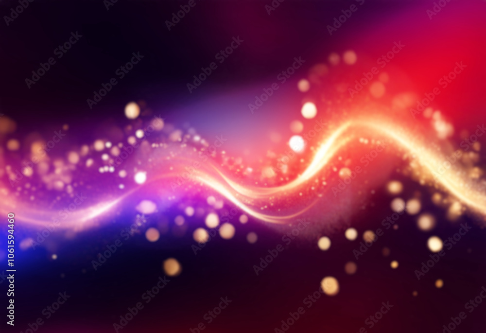 Poster a golden wavy stream of sparkling particles on a black background.