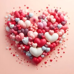 Obraz premium a visually striking design featuring an assortment of heart-shaped balloons in shades of red, pink, and white. 