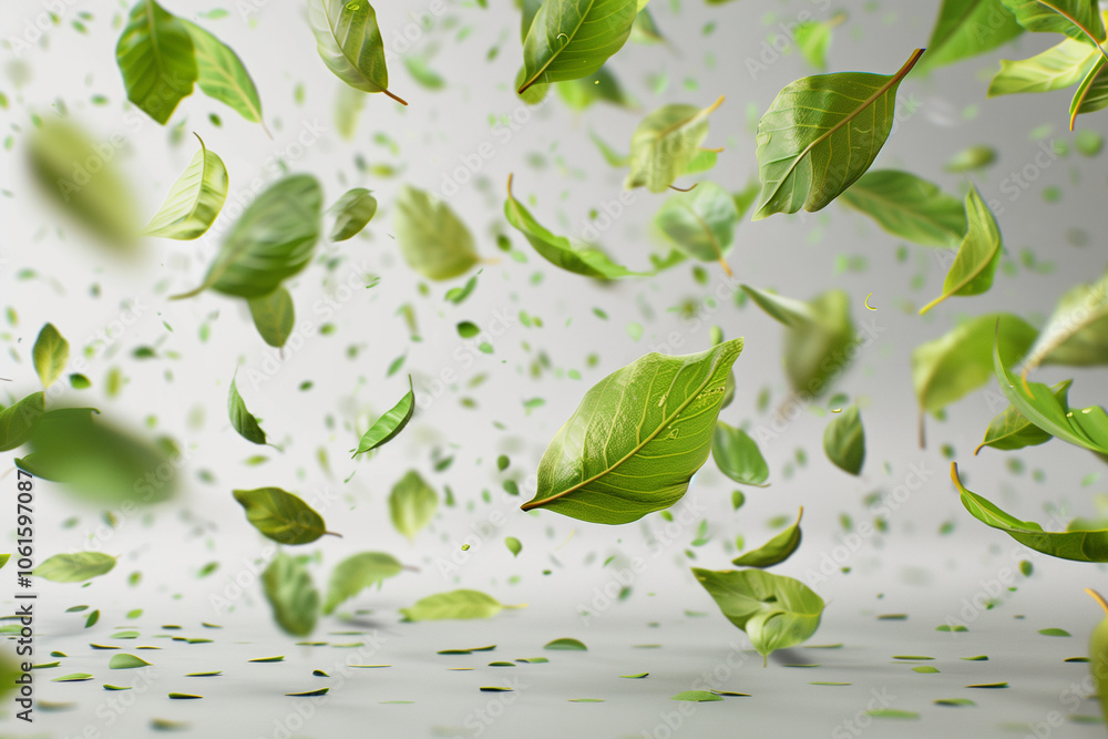 Poster isolate leaves movement falling slow down on transparent backgrounds 3d render png
