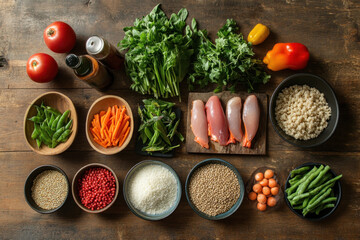 Table displays vibrant foods and vegetables, inviting selection and healthy choices. Vibrant colors...