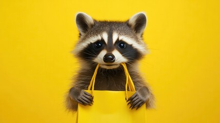 Obraz premium Stylish Raccoon with Shopping Bags on a Bright Background