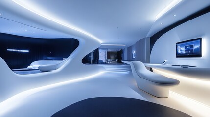 Futuristic smart home with voice-activated systems and sleek design