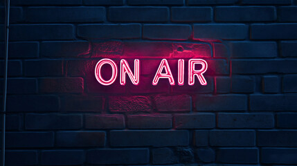 Luminous on air text neon, radiant sign live glow, vibrant studio night podcast, glowing show light, broadcast media illuminated