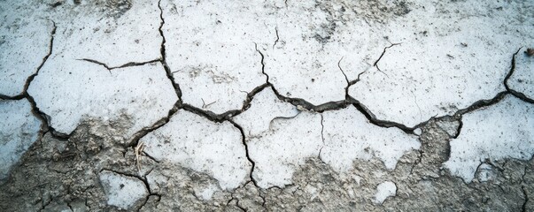 Obraz premium Cracked dry earth surface showcasing drought or soil erosion.