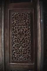 Beautiful wooden architecture in an abandoned hotel. Wooden patterns.