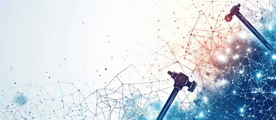 Two hammers with a abstract blue and red background.