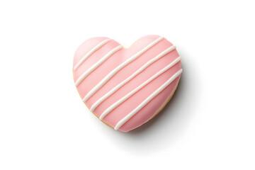 Fototapeta premium Top view Heart-shaped pink donut isolated on white background