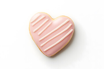 Fototapeta premium Top view Heart-shaped pink donut isolated on white background